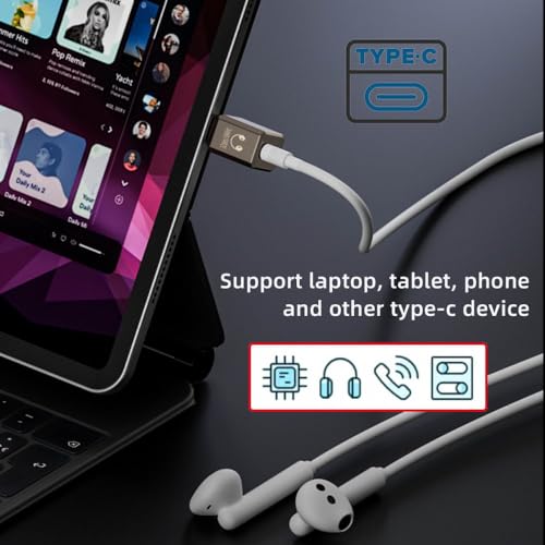CY Audio Adapter Type C USB-C to DAC 3.5mm HiFi Audio AUX & MIC Sound Card 384kHz 32bit Adapter KT02H20 Compatible OMTP CTIA with Laptop Tablet Phone - style: USB-C to DAC 3.5mm 384kHz