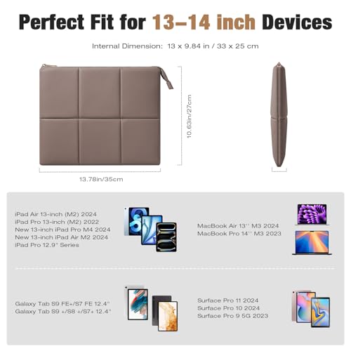 MoKo 13.3-14 Inch PU Leather Laptop Sleeve Fit with New Mac Neo 13", Mac Air 13'' M5 2026, Mac Pro 14'' M5, Mac Pro 13" M2/M1, Built-in Elastic Band, Laptop Carrying Case, Coffee - color: Coffee, size: 13.3-14 inch