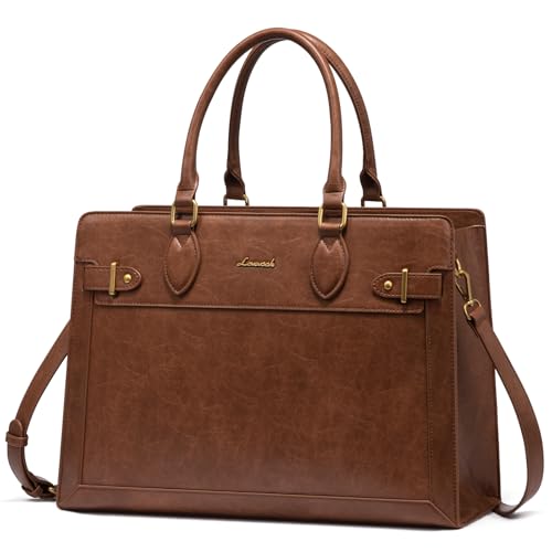 LOVEVOOK Laptop Bag for Women 17 Inch Work Tote, Business Computer Briefcase, PU Leather Tote Bag for Teacher, Large Office Shoulder Purse - color: Brown(vintage Leather ), size: 17 Inch