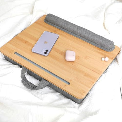 Laptop Stand for Sofa,Portable Lap Laptop Desk with Pillow Cushion, with Anti-Slip Strip & Storage Function, Laptop Desk Built in Slot Mouse Pad Wrist Pad for Computer,Easy to Carry on The go