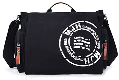 FSD.WG Satchel Messenger Bag for Men Canvas,Travel Shoulder bag 13.5" Laptop Bags - color: Black