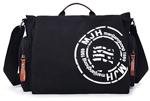 FSD.WG Satchel Messenger Bag for Men Canvas,Travel Shoulder bag 13.5" Laptop Bags - color: Black