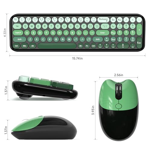 MOFII Wireless Keyboard and Mouse Combo, Full Size 2.4G Retro Round Computer Keyboard and Mouse Set, Plug and Play, for Windows, Computer, Desktop, PC, Notebook - (Green Gradient) - color: Green Gradient