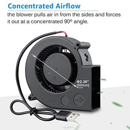GDSTIME 97mm USB Blower Fan with 3 Speeds Control, 5V Powered 9733 DC Brushless Squirrel Cage Blowers Centrifugal Cooling Fans - size: 97mm x 33mm
