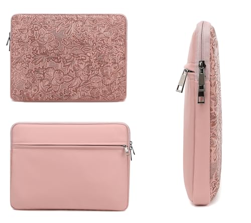 Embossing Floral Pattern PU Leather Laptop Sleeve Case with Pocket MacBook Air 13 inch,iPad Pro 13 inch and 12.5 inch-13.6 inch Notebook Computer Laptop (Pink Brown) - color: Pink Brown PU, size: 12.5 inch-13.5 inch