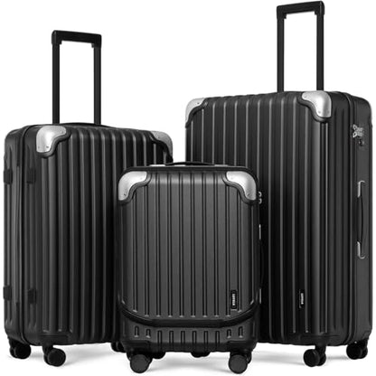 LEVEL8 Grace Luggage Sets Hardshell Suitcase with Wheels, Sturdy Large Suitcase Tsa Lock 20 Inch Expandable Carry on 24 Inch 28 Inch Checked Luggage, 3-Piece Set (20/24/28), Black - color: Black, size: 3-Piece Set (20/24/28)