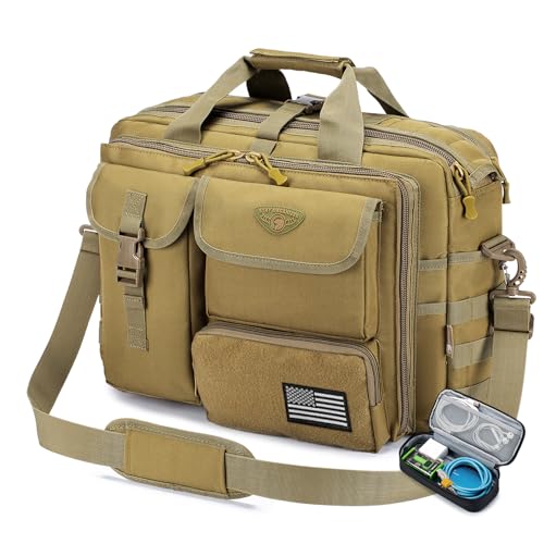 Stypos Tactical Messenger Bag,14inch/15.6inch/17.3inch Briefcase for Man Military Laptop Bag, Flight Work Bags for Pilots - color: Khaki, size: 18inch Large