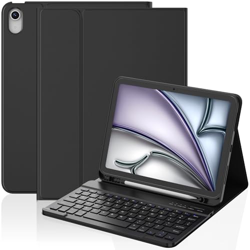 KBCASE for iPad Air 11 inch (M4/M3/M2) Case with Keyboard, Black | Keyboard Case for iPad Air 5th/Air 4th/Pro 11 2018, Detachable Wireless Keyboard, Pencil Holder - color: Black
