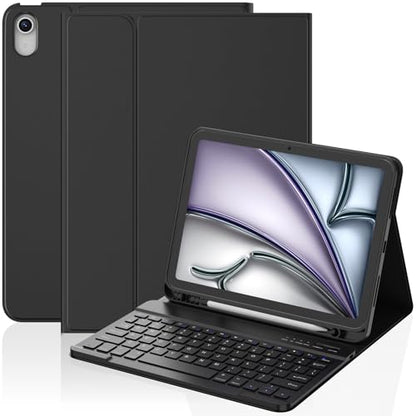 KBCASE for iPad Air 11 inch (M4/M3/M2) Case with Keyboard, Black | Keyboard Case for iPad Air 5th/Air 4th/Pro 11 2018, Detachable Wireless Keyboard, Pencil Holder - color: Black