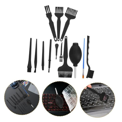 Anti-Static Cleaning Brush Set 13pcs with 12 Precision Electronics Brushes and Manual Air Blower, Multi-Purpose Laptop and Computer Dust Removal Tool for Industrial and Desktop Use