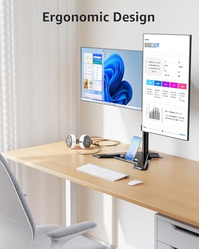 MOUNTUP Dual Monitor Stand - Freestanding & Height Adjustable Monitor Desk Mount, Steady VESA Mount Holds Max 17.6 lbs, Computer Monitor Stand for 2 Screens up to 27 inches, for Home Office - size: Dual, style: Freestanding