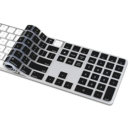 ProElife Ultra Thin Silicone Keyboard Cover Skin for 2023-2021 Magic Keyboard with Touch ID and Numeric Keypad Model-A2520 U.S Enter Protector (3 Keys ON The Left of The Space BAR) (Black) | Black, Non-interference Design for ID Key, Dust-proof, Silicone