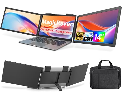 MAGICRAVEN Dual Laptop Screen Extender with Bag, 14" 1080P Portable Monitor, Type-C (No HDMI) Plug and Play for 13.3" - 16.1" Laptops, Attachment Display for Windows/MacOS/Chrome Laptop Phone - size: 14" Dual Bag