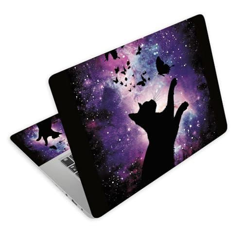 Universal Laptop Skin Decal, 3-Piece Vinyl Protector for 12 13 14 15.6" Notebook, Waterproof Anti-Scratch, Easy Trim & Bubble-Free Finish, Cat Reaching for a Butterfly - color: Cat Reaching for a Butterfly