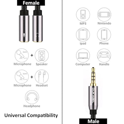 DUKABEL Long Headsets Splitter Adapter, Mic and Audio Y Cable - 4 Feet/1.2m | Separate Headphone and Microphone, 24K Gold-Plated Connector, Compatible with PS5, Xbox One Controller, Smartphone, PC - size: 120 cm