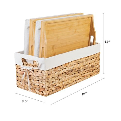 ROSSIE Home Wood Lap Tray – Natural Bamboo, 2-Pack with Storage Basket - color: Natural Bamboo, size: 2-Pack with Basket