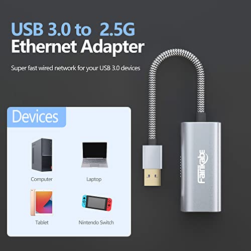 2.5G USB to Ethernet Adapter - USB 3.0 to RJ45 Gigabit LAN Adapter for Xbox 360, Laptop, Computer, Mac, Chromebook, Microsoft Surface