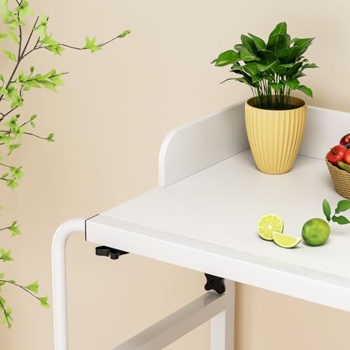 Adjustable Height Overbed Table, Rolling Overbed Bedside Desk with Raised Baffle and Spacious Desktop, Over BedTable with Wheels for Home Office Bedroom Hospital Use (White) - color: White