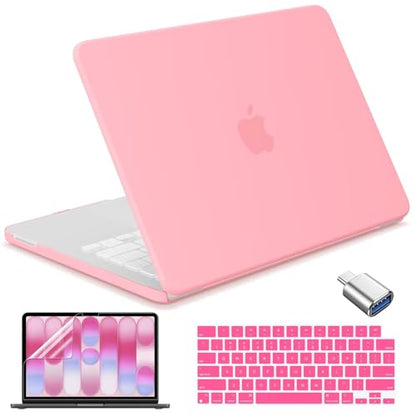 Compatible with MacBook Neo 13 inch Case 2026, Plastic Hard Shell Case & Keyboard Cover & Screen Protector & USB Adapter, Matte Pink - color: Matte Pink