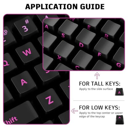 ProElife Gradient Keyboard Letter Stickers with Tweezer,Full-Key, Pink | English Transfer Printing Peel-Off Film, Leave English Letters on Keys, Keyboard Letters Replacement Stickers for Desktop - color: Pink