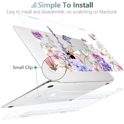 DONGKE Compatible with MacBook Air 13 inch Case 2021 2020 2019 2018 Release A2337 M1 A2179 A1932 with Retina Display & Touch ID, Plastic Hard Shell & Keyboard Cover - Butterfly Florals - color: Butterfly Florals
