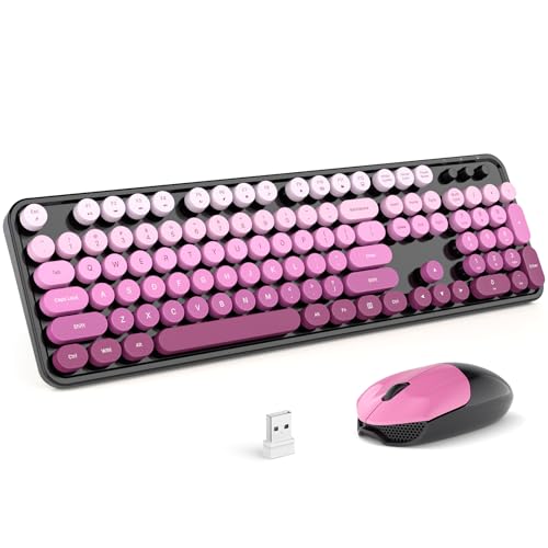 MOFII Wireless Computer Keyboard and Mouse Combo, Typewriter Full Size Keyboard with Number Pad and 2 in 1 USB Connected Mouse for PC Laptop Desktop Windows 7 8 11, Black & Pink - color: Black Pink