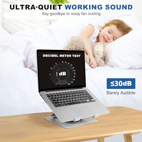 Laptop Cooling Stand with 2 Detachable Fans, 360° Rotating Adjustable Laptop Stand, Carbon Steel Ergonomic Laptop Riser, Anti-Slip Base for 10-17.3" Notebook MacBook, Office Home Gaming - color: Silver