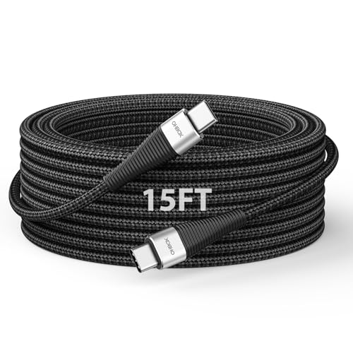 Extra Long USB C to USB C Cable 15FT 100W Type C Charger Fast Charging Cord | Heavy Duty Nylon Braided Charging Cable for iPhone 17 Pro Max 16 15, iPad Pro, Air, Mini, MacBook, Samsung, Tablet and Laptop - color: Black, size: 15 FT - 1 Pack, style: USB C