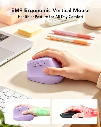 KYSONA Ergonomic Mouse Wireless, Bluetooth Vertical Mouse, 5-Level Adjustable DPI, 2.4G Silent Switch Mice for Windows, MacOS, IPadOS, Laptop, PC, Purple - color: Purple