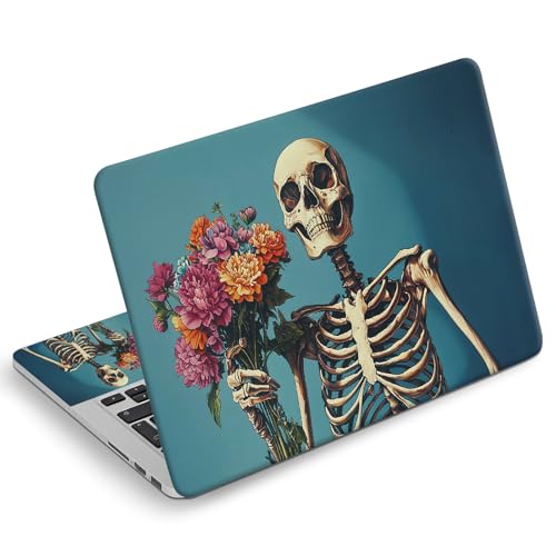 Universal Laptop Skin Sticker Decal, Compatible with MacBook HP Dell Lenovo 12"-15.6", Reusable Vinyl Notebook Cover 3PCS Set, High-Recognition Film-Skeleton Holding Flowers - color: Skeleton Holding Flowers