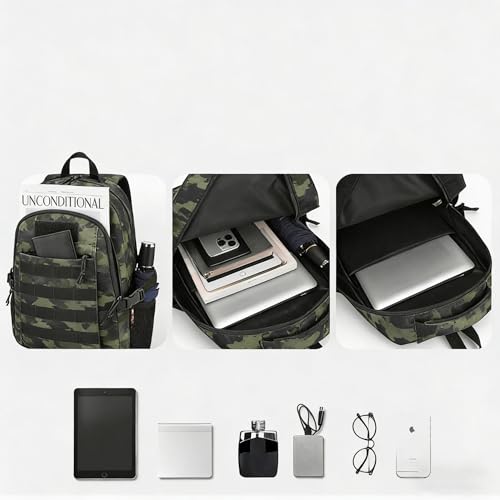 18'' Dark Camo School Backpack for Teens, 35L Water Resistant Bookbag with Luggage Strap, Large Capacity Daypack for School Daily Travel, Dark Camouflage - color: Camo Backpack Single Pack-3
