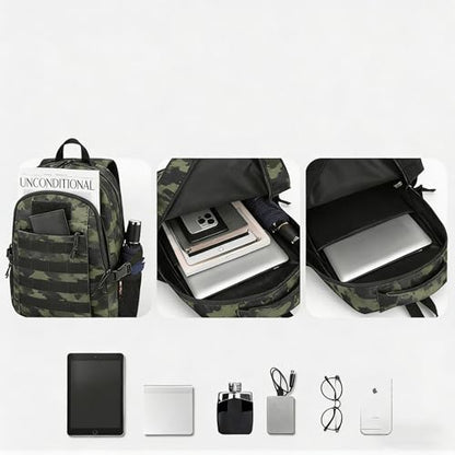 18'' Dark Camo School Backpack for Teens, 35L Water Resistant Bookbag with Luggage Strap, Large Capacity Daypack for School Daily Travel, Dark Camouflage - color: Camo Backpack Single Pack-3
