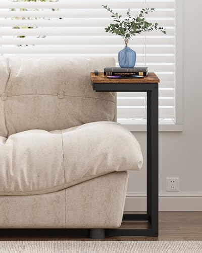 TUTOTAK Large C Shaped End Table, Side Table, Couch Computer Table C Table | Tilting Laptop Stand with Storage, Computer Couch table for Living Room, Bedroom, Brown TB01BB089 - color: Brown, style: Modern