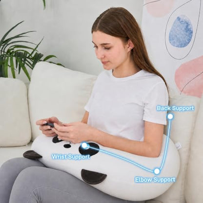 Lap Pillow, Cute Panda Crochet Pillow for Knitting, Crafting, Gaming, Reading and Phone Use on Bed, Sofa or Chair, U-Shaped Wrap Around Arm Support Cushion and Neck Pillow - color: Black & White Panda