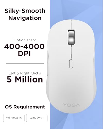 Lenovo Yoga Bluetooth Silent Mouse, 3 Level DPI Adjustment, 36 Month Battery Life, Bluetooth 5.3, 3 Device Paring, Whisper Quiet, Programmable Buttons, Smooth Finish, Seashell - color: Seashell