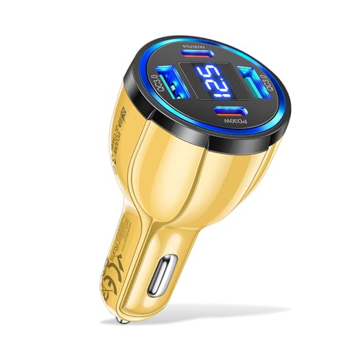 USB C Car Charger Adapter with Voltmeter Compatible with iPhone, Android, Samsung, iPad Pro, PD30W &QC3.0 Multi Port Fast Charging (Yellow) - color: Yellow