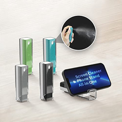 CLICK CLEAN 4PCS Screen Cleaner Spray with Phone Stand Case & Microfiber | 2-in-1 Cleaner & Phone Stand, Streak-Free Cleaning, Gentle Formula, Keep One Handy, For Phone Laptop Tablet Screens