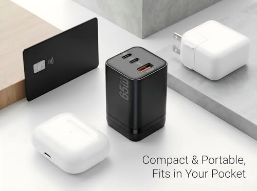 65W USB C Charger Block, 3-Port GaN III Fast Charger, Foldable Wall Charger with 6FT 240W Braided Cable Compatible iPhone 17Pro/16, Mac Book NEO/Air/Pro, ipad Air/Pro, Galaxy S25Ultra/24, Pixel9/8.
