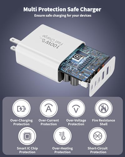 100W USB C Charger Block, 2Pack 5-Port GaN Wall Charger Fast Charging Plug, Multiple PD Power Adapter+QC Plug, USB C Box Cube Compatible with iPhone 17 Air 16 15 14 13 Pro Max Plus,Samsung,MacBook/Air
