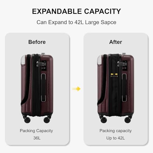 LEVEL8 Grace Carry On Luggage Airline Approved, 20 Inch Expandable Hardside Carry On Suitcase With Wheels, Abs+Pc Small Luggage with Tsa Lock, Red, 20-Inch - color: Red, size: 20 Inch + 4PC