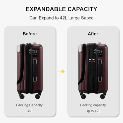 LEVEL8 Grace Carry On Luggage Airline Approved, 20 Inch Expandable Hardside Carry On Suitcase With Wheels, Abs+Pc Small Luggage with Tsa Lock, Red, 20-Inch - color: Red, size: 20 Inch + 4PC
