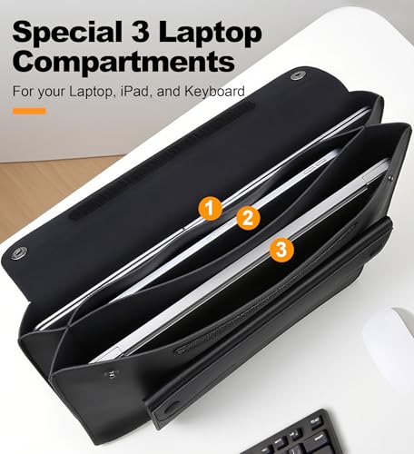 Lacdo 15.6 Inch Laptop Sleeve Case for Lenovo Acer Dell ASUS HP 15.6" Laptop, Lenovo IdeaPad, Acer Aspire, HP Pavilion, Dell Inspiron, ASUS Vivobook, Leather Computer Sleeve with 3 Compartments, Black - size: 15.6 Inch