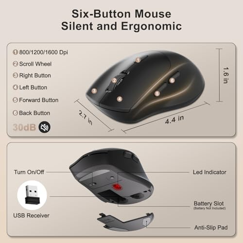 Wireless Keyboard and Mouse Combo, 2.4G Full Size Wave Keys Ergonomic Keyboard with Wrist Rest, Phone Holder, 3-Level DPI Wireless Silent Mouse with 6-Buttons, for Windows (Latte Black) - color: Latte Black