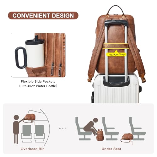 Shrrie 17 Inch Laptop Backpack for Women,Vegan Leather Backpack Purse,28L Work Business College Travel Computer Backpacks with Pouch Pocket for Large Capacity Cup & USB Charger,Caramel Brown - color: Caramel Brown