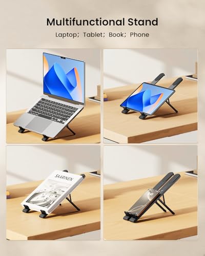 ProtoArc Portable Laptop Stand, CS100 Laptop Stand for Desk, Aluminum+Silicone Adjustable Laptop Riser, 6 Level Height Ergonomic Computer Holder for 10-17.3" Laptops, Tablets-Black