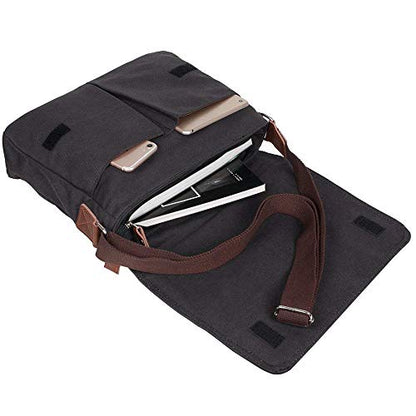 AUGUR Messenger Bag,Casual Shoulder Sling Bag Canvas Satchel Bag Crossbody Bags for Men Work Office Laptop Bag fit 13 inch - Black - color: Black
