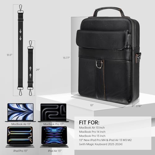 13 Inch Laptop Shoulder Bag Leather Carrying Case for Macbook Air 13" M5 M4 M3 M2 A3420 A3113 A2681/ MacBook Neo 13 A18 Pro - color: Black