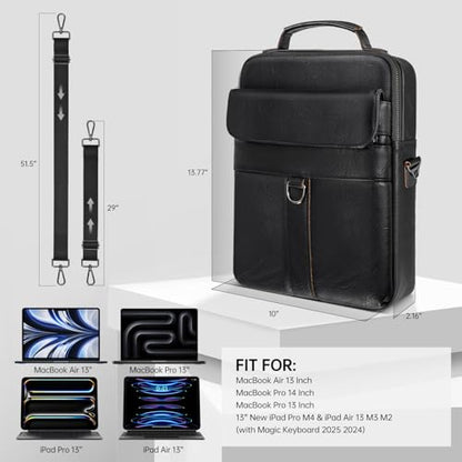 13 Inch Laptop Shoulder Bag Leather Carrying Case for Macbook Air 13" M5 M4 M3 M2 A3420 A3113 A2681/ MacBook Neo 13 A18 Pro - color: Black