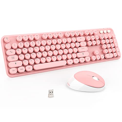 Wireless Keyboard and Mouse Combo, 2.4G Typewriter, Pink | Retro Full Size Computer Keyboards, Cute Mouse, USB Dongle Plug and Play, for PC,Laptop,Desktop,Windows - color: S300 pink