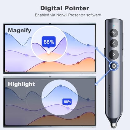 Bluetooth PowerPoint Presentation Clicker with Stylus Pen for Touch Screen | ①Red laser Pointer②Metal Housing③Magnifier/Highlight/Mouse Left Click④TV Screen & Projector Clicker⑤Built-in Storage Receiver - color: Red - BLE&USB-A + Touch Pen